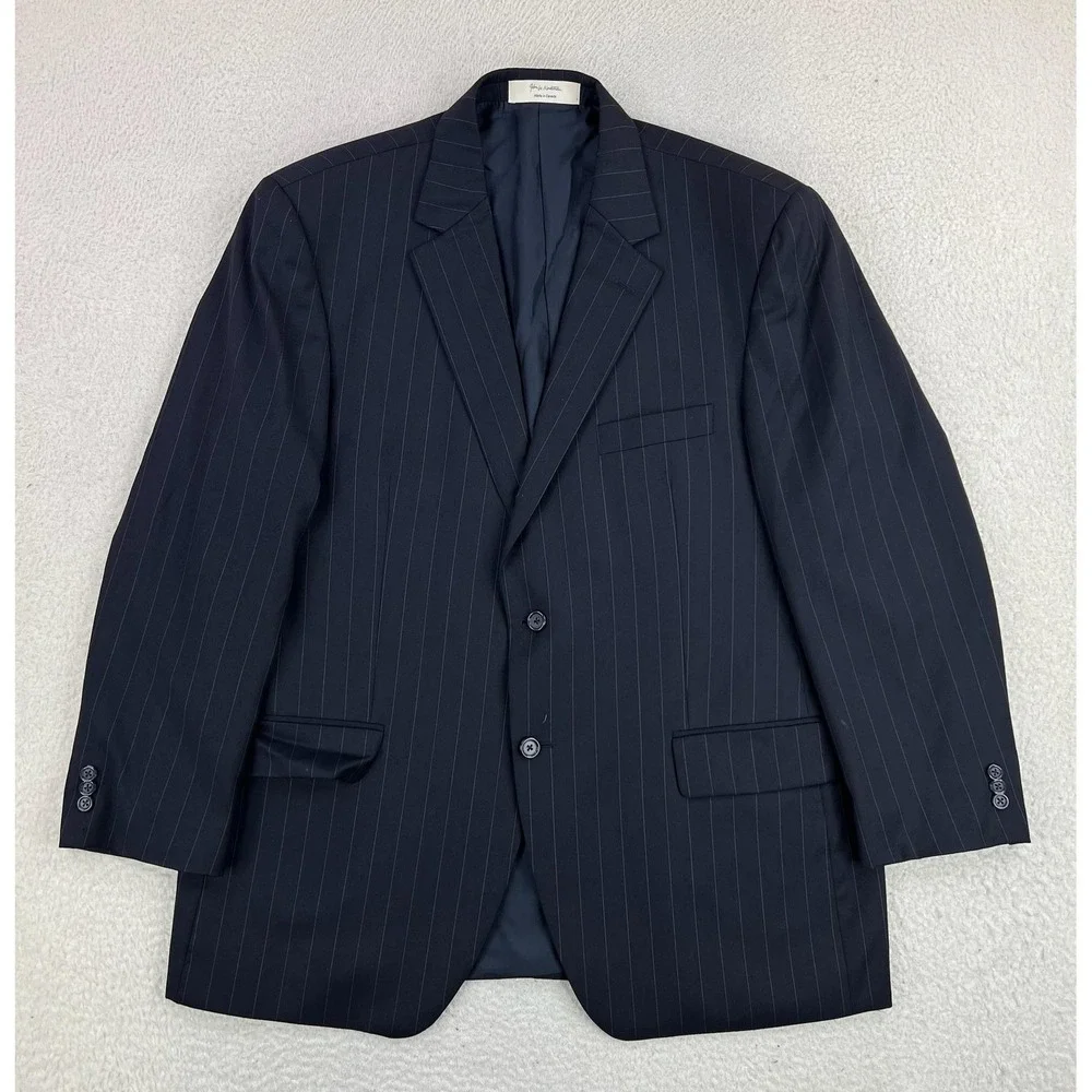 John W. Nordstrom Suit Jacket Mens 46R Blue Pinstripe Loro Piana Wool 2 Button